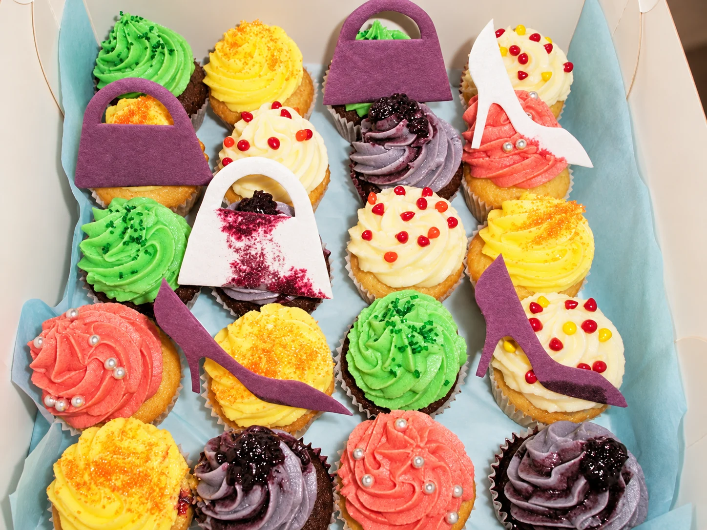 Playful colourful cupcake selection