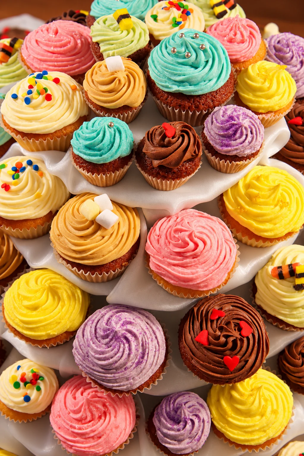 Colourful rose frosting cupcake collection